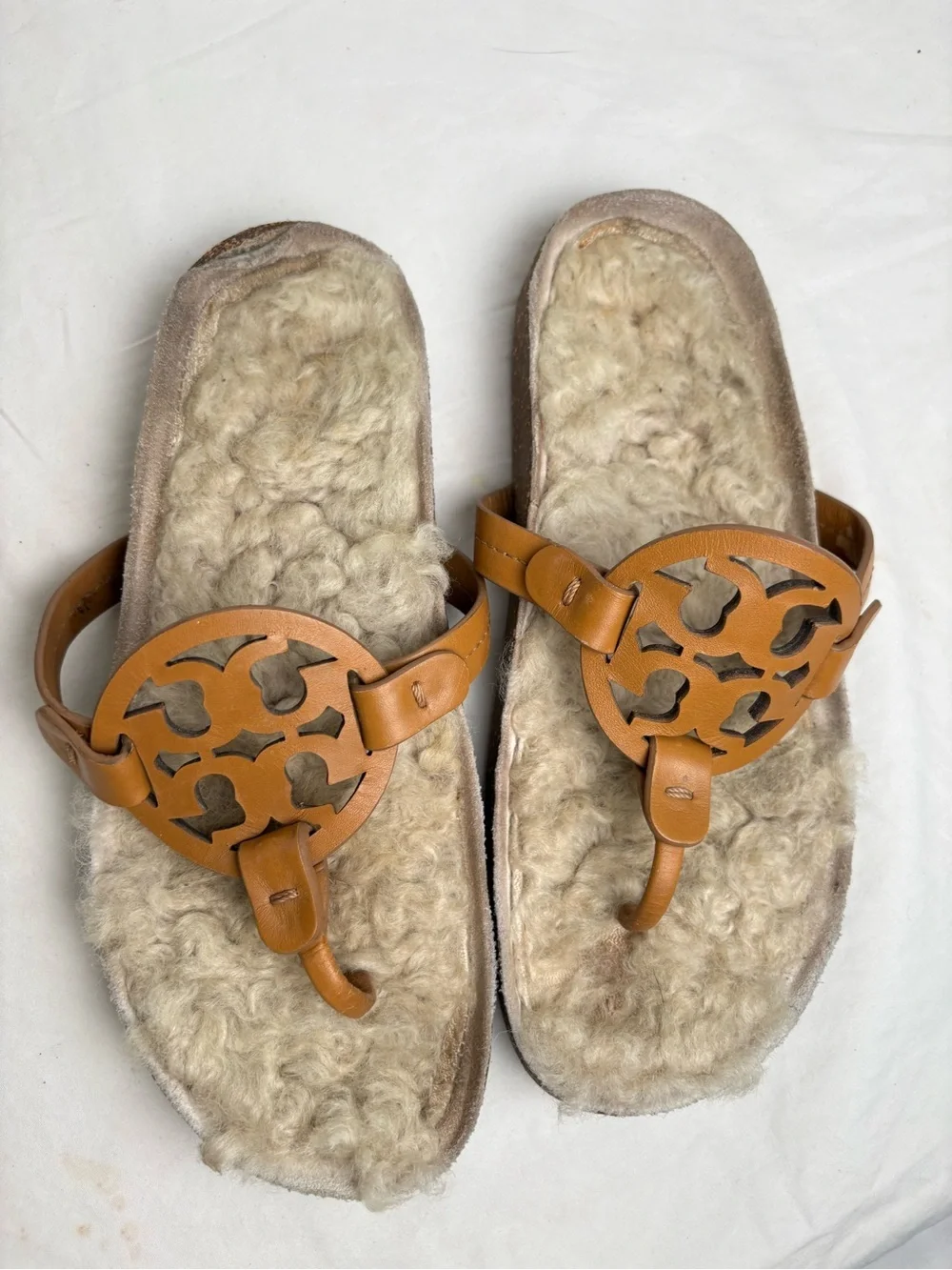 TORY BURCH Miller Cloud Shearling Leather Sandal Caramel/Buttermilk 6